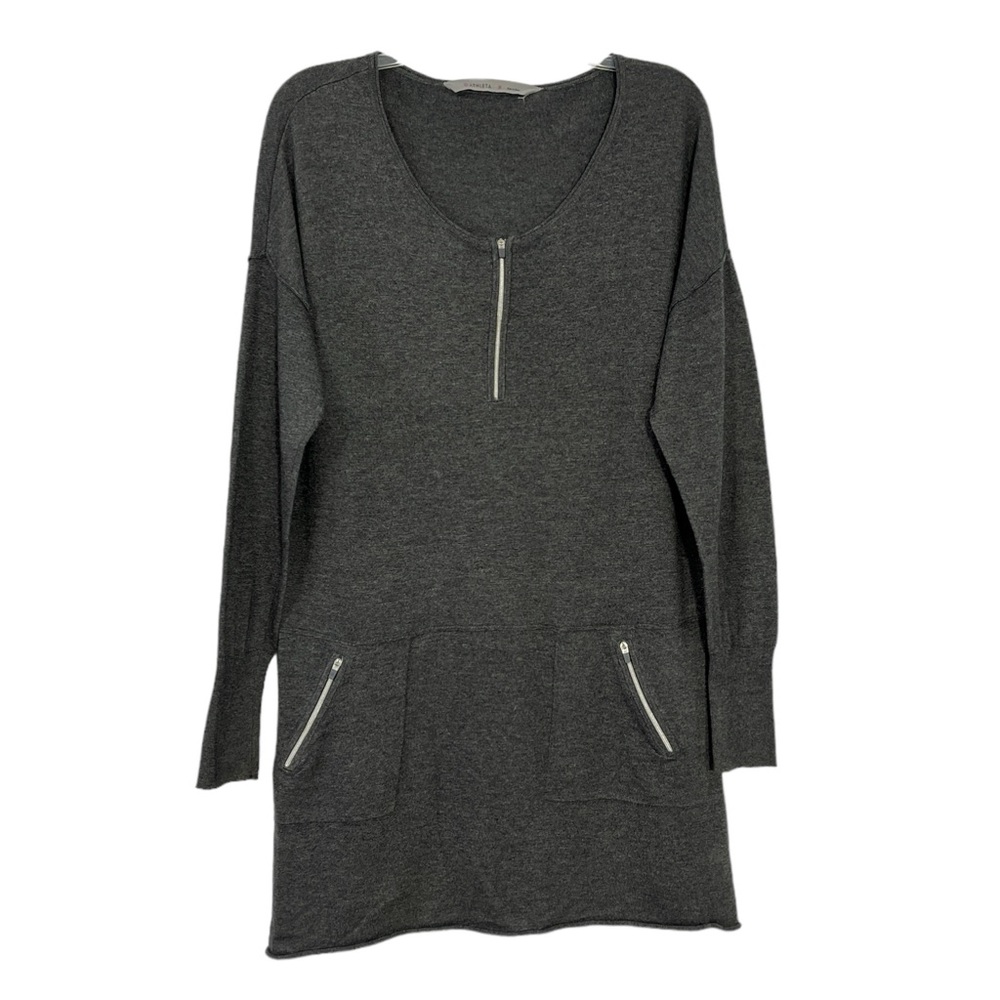 Athleta Azalia Knit Sweater Tunic Dress Gray Sz M Zip Pockets
